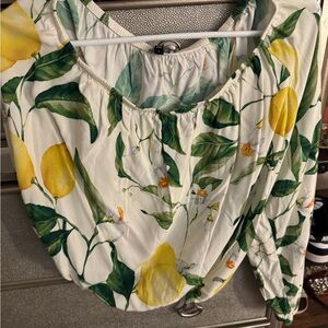 Express White and Yellow Lemon Print Blouse